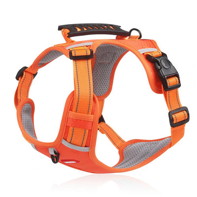 Orange no-pull dog harness with reflective strips, adjustable buckles, and a top handle for training and outdoor use. - Image 6