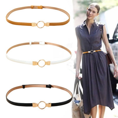 Black imitation leather belt with a glossy finish and a gold-tone round double buckle. - Image 9
