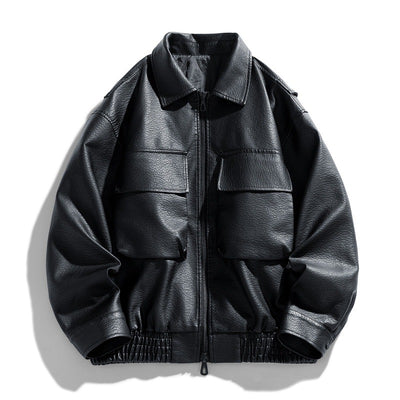 Chaqueta de Cuero PU Estilo Americano para Hombre con Cierre Doble - Image 5