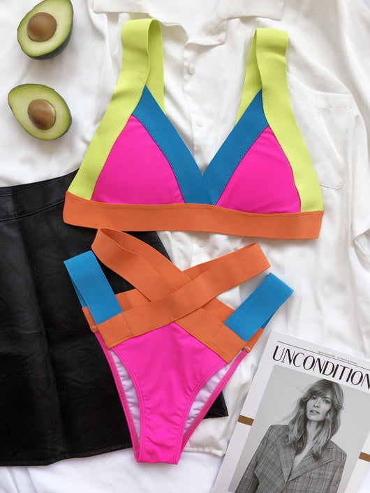 Bikini Triangular Multicolor con Bolsa de Playa para Mujer - Image 5