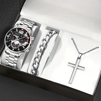 Set Completo: Pulsera, Collar con Cruz y Reloj para Hombre - Image 6
