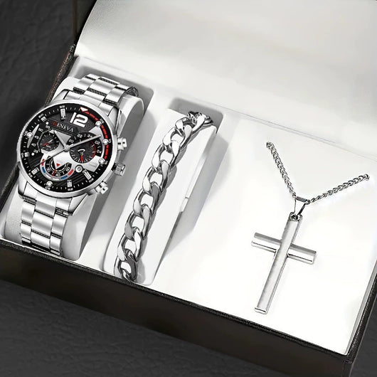 Set Completo: Pulsera, Collar con Cruz y Reloj para Hombre - Image 6