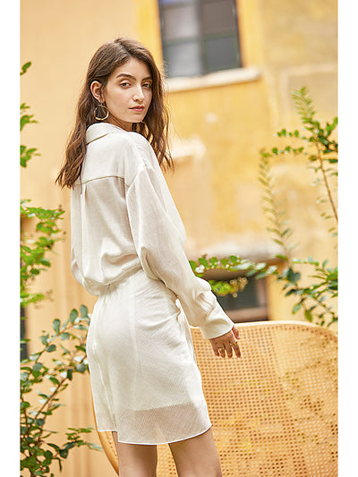 Vestido Camisero Blanco Escote en V para Mujer - Image 4