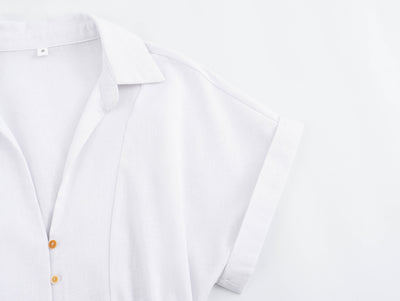 Vestido Camisero Midi de Lino Mezclado - Diseño Suelto y Versátil para Mujer - Image 12