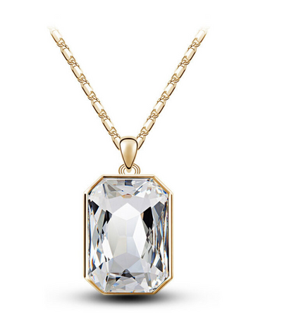 Teal rectangular crystal necklace and matching stud earrings set with silver-toned settings and chain. - Image 15