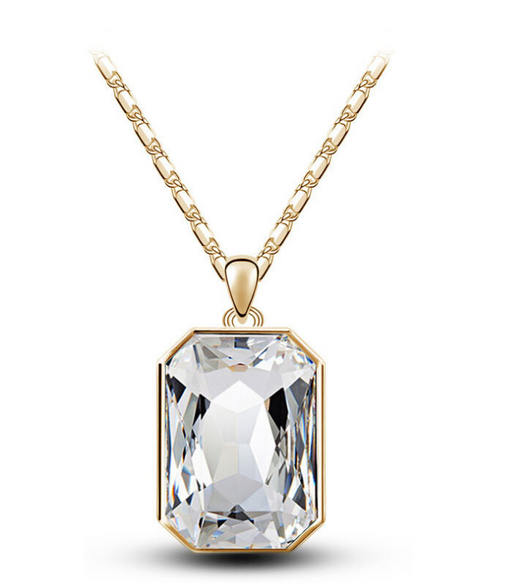 Teal rectangular crystal necklace and matching stud earrings set with silver-toned settings and chain. - Image 15