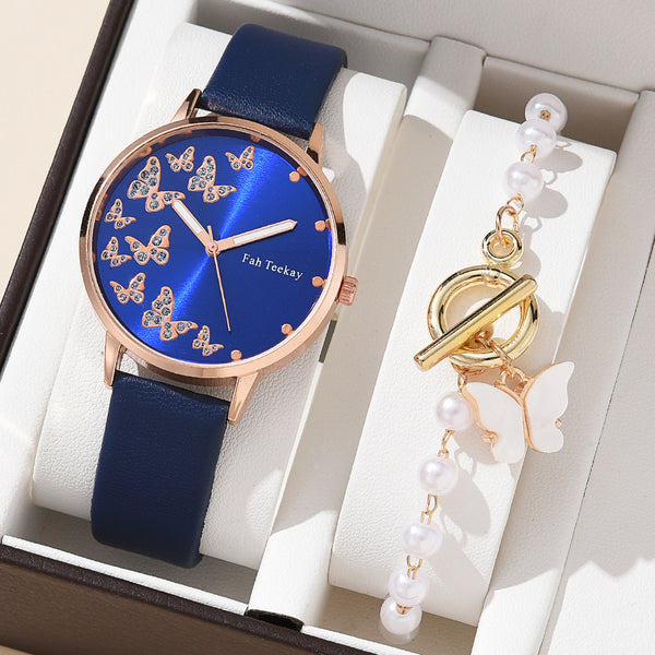 Reloj de Pulsera Dama Elegancia Temperamento con Banda Ajustable y Diamantes Mariposa