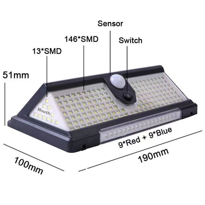 Lámpara Solar de Pared con Sensor de Movimiento y Luz Roja Azul de Advertencia - Image 4