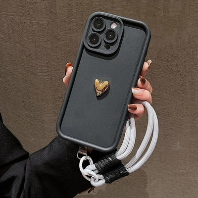 Funda de Silicona para Celular con Diseño de Corazón y Cordón Dorado - Image 8