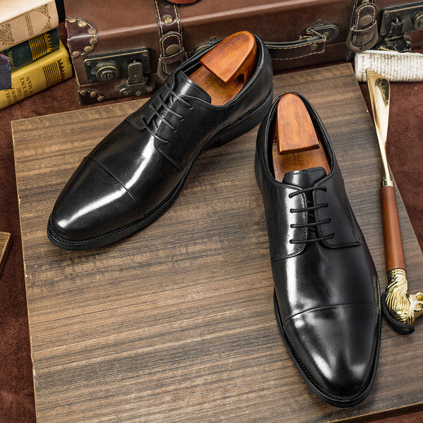 Zapatos de Cuero con Tira y Puntera Redonda - Piel de Vaca Premium