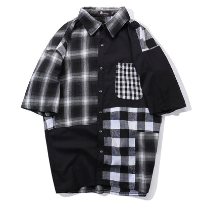 Camisa Retro Hip Hop a Cuadros con Parches de Calle - Image 12