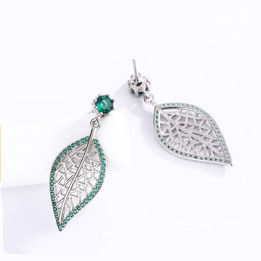 Aretes de Plata 925 con Diamantes Verdes Diseño Hoja - Image 4