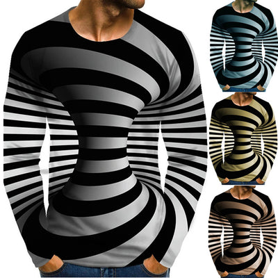 Camiseta Manga Larga Estampado Ilusión Óptica Casual para Hombre - Image 7