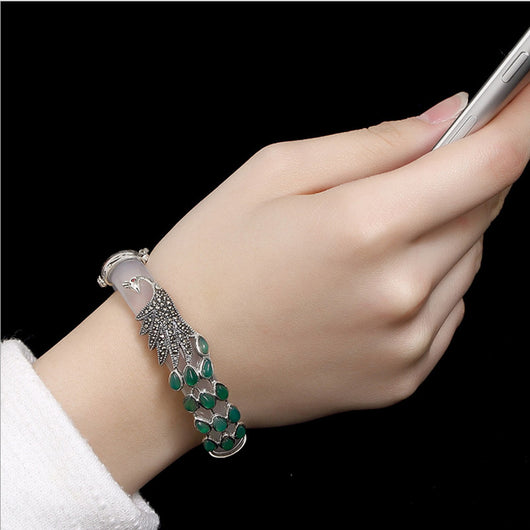 Pulsera de Plata Esterlina Vintage con Calcedonia Blanca Natural - Diseño Artesanal - Image 4