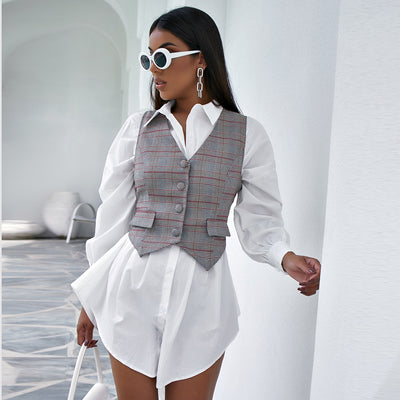 Chaleco Cardigan Abierto a Cuadros - Estilo Urbano Europeo - Image 14
