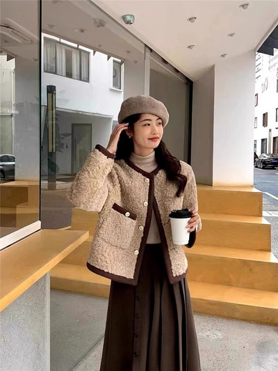 Abrigo de Lana Cordero Suelto para Mujer - Otoño e Invierno - Image 9