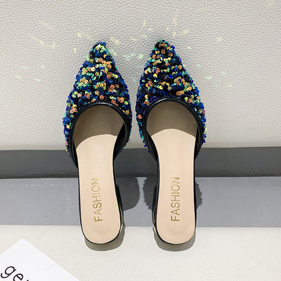 Pantuflas Elegantes con Lentejuelas, Punta Afilada y Tacón Grueso para Mujer - Image 5