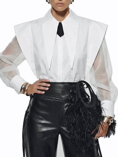 Conjunto Elegante: Camisa Oversized Blanco y Negro + Falda Maxi Cintura Alta - Image 3