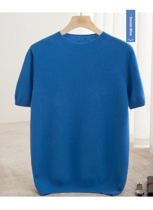Suéter de Lana Pura Manga Corta Cuello Redondo para Hombre - Image 6