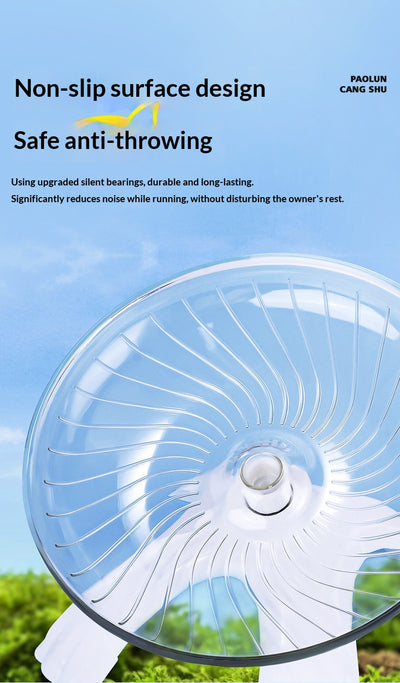 Blue transparent hamster flying saucer running wheel with a white stand, suitable for hamsters and small pets. - Image 14