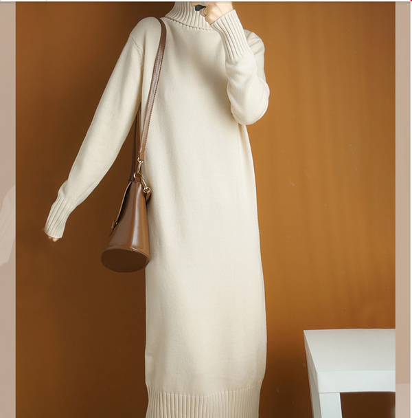 Vestido Tejido Cálido Estilo Coreano con Relleno de Lana