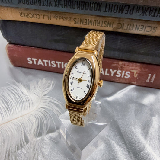 Reloj de Cuarzo Dorado Retro con Malla Ovalada - Elegancia Atemporal - Image 9