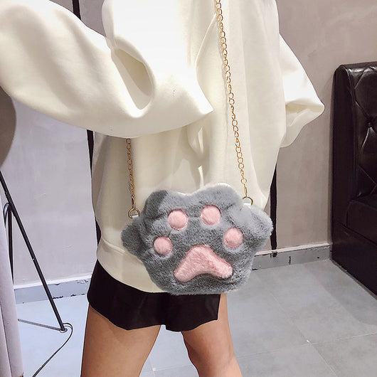 Bolso Mensajero con Diseño de Patitas de Gato y Oso Felpa - Image 2