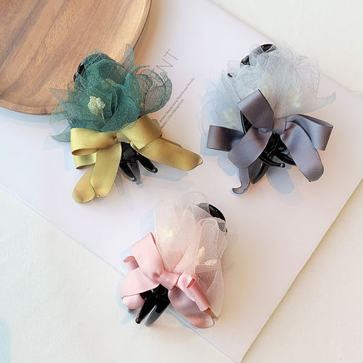 Pinza de Pelo Coreana con Tela Floral - Tamaño Mediano