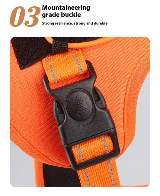 Purple pet harness with reflective straps, a top handle, and a metal D-ring for leash attachment. - Image 22