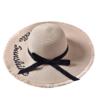 Sombrero de Playa Ancho con Letras Bordadas y Orilla Cruda - Image 4