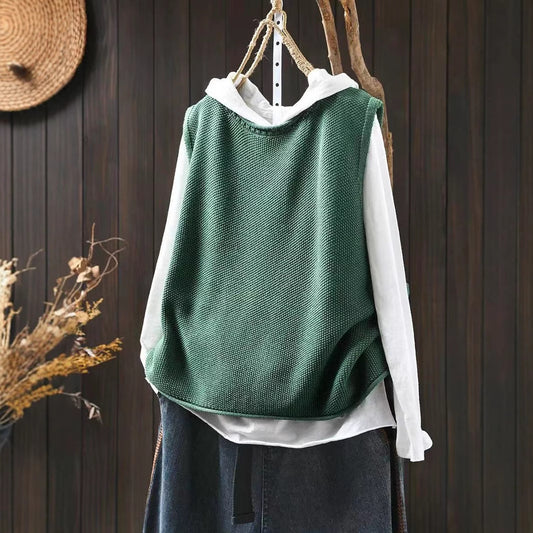 Chaleco Tejido de Algodón con Cuello Redondo Estilo Retro