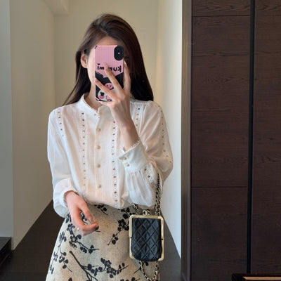 Blusa Blanca para Primavera y Verano con Mangas Tipo Linterna Francesa