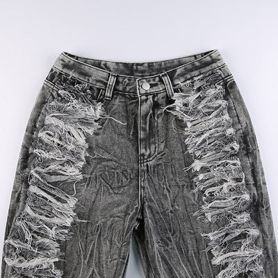 Jeans Tie-Dye Gris para Mujer con Borde Crudo - Image 7