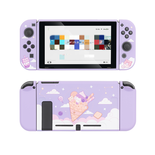 Pink protective case for Nintendo Switch with cute white rabbit and cloud pattern, covering console and Joy-Cons. - Image 6