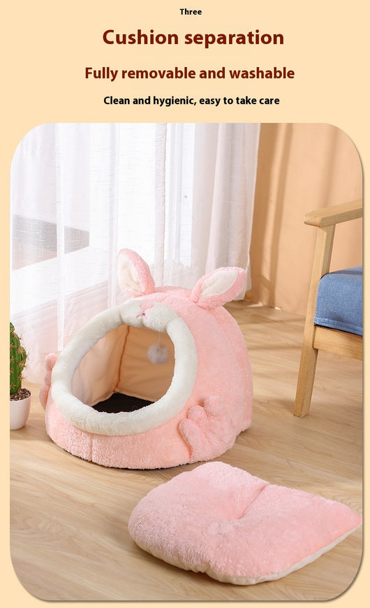 Cama Gatito Cerrada Rosa Conejo Gritón - Casa para Gatos Otoño Invierno - Image 16