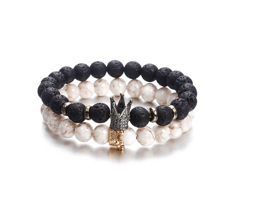 Pulsera de Piedra Volcánica con Circonitas y Corona de Moda Europea
