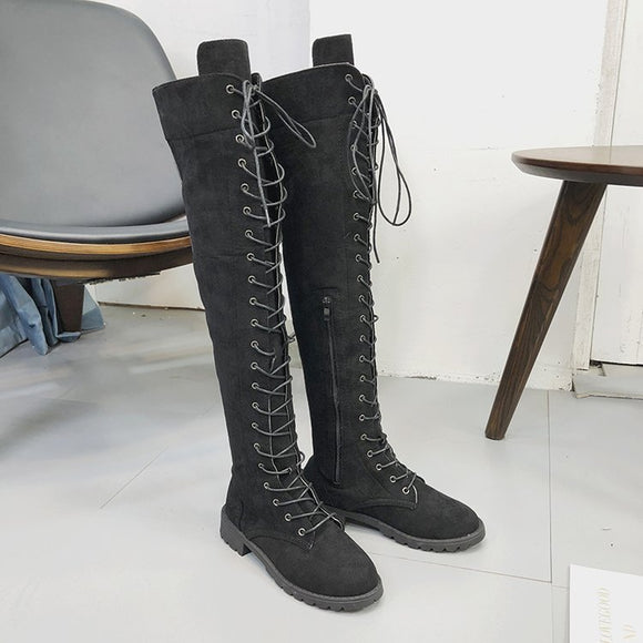 Botas Altas Cordones Planas para Mujer