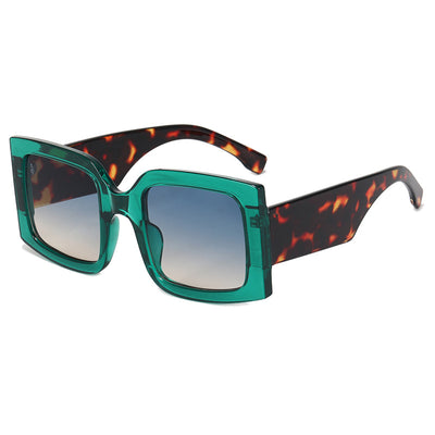 Large-frame green and tortoise shell sunglasses with gradient blue to yellow square lenses. - Image 4