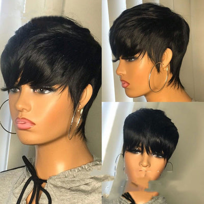Peluca Corta Pixie Cut Negra Lisa - Cabello Sintético Premium - Image 2
