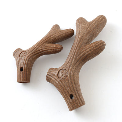 Brown bone-shaped dog chew toy with a paw print detail and small hole, designed for small dogs. - Image 10
