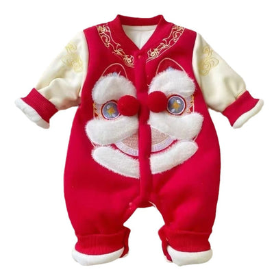 Traje de Danza del León Rojo Bordado con Terciopelo y Algodón - Image 5