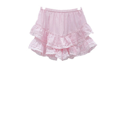 Conjunto Romántico de Blusa con Encaje y Falda Short Tableada Doble Volante - Image 5