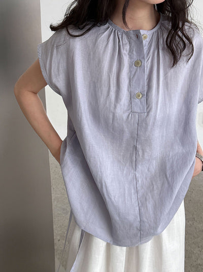 Blusa Tencel Lino Cuello Redondo Ajustada para Mujer - Image 22