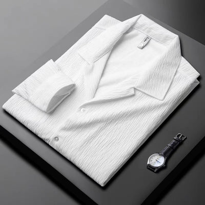 Camisa Manga Larga Cuello Cubano con Pliegues para Hombre - Image 10