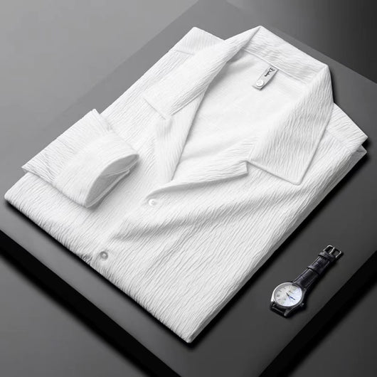 Camisa Manga Larga Cuello Cubano con Pliegues para Hombre - Image 10