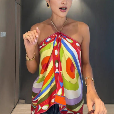 Sostén Halter Primavera Verano con Estampado de Posicionamiento