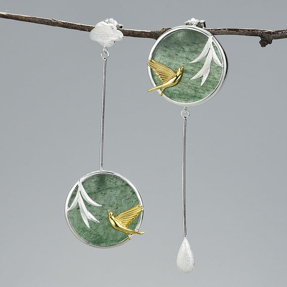 Aretes de Plata S925 Estilo Retro Guochao con Piedra Natural y Diseño Asimétrico de Nubes