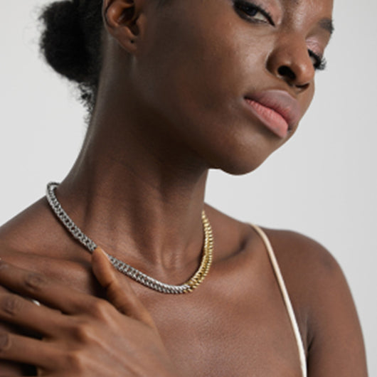 Collar y Pulsera Cadena Cubana Dos Tonos con Costura - Image 7
