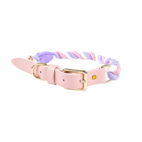 Collar Tejido a Mano de Algodón y Cuero PU para Mascotas