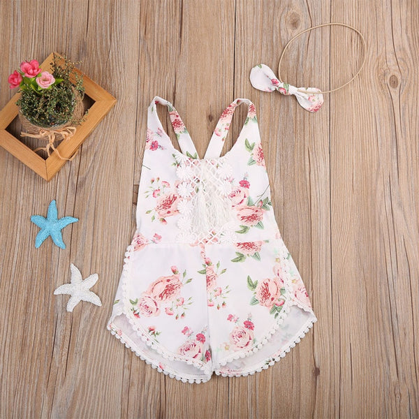 Enterizo Floral sin Mangas para Bebé Niña con Borlas y Diseño Playero